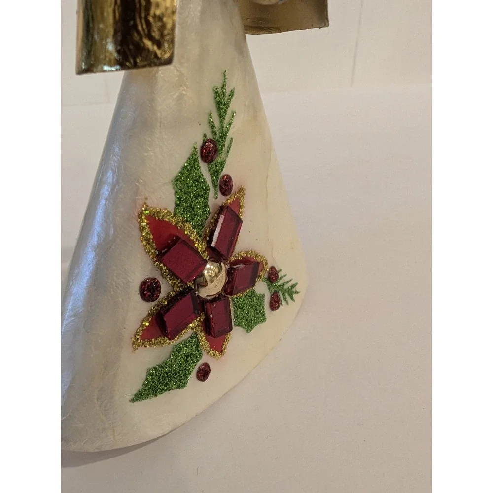 VTG Pier 1 Capiz Shell Christmas Angel Ornament W Harp Figure 3D Decorated Gold